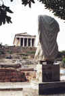 The statues of the Roman emperor Hadrian overlooking a temple; it was obviously added much later 