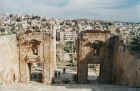 The modern town of Jerash in the background